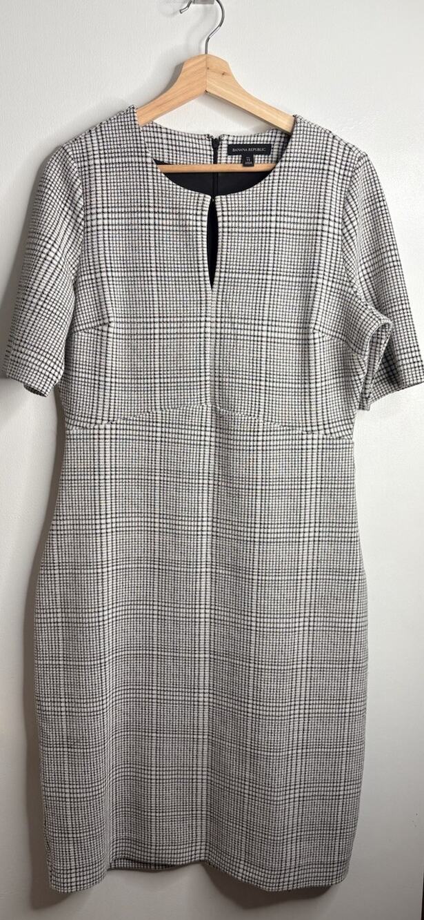 Banana Republic Black White Plaid Bodycon Dress Women's Tall Size 12 Tall